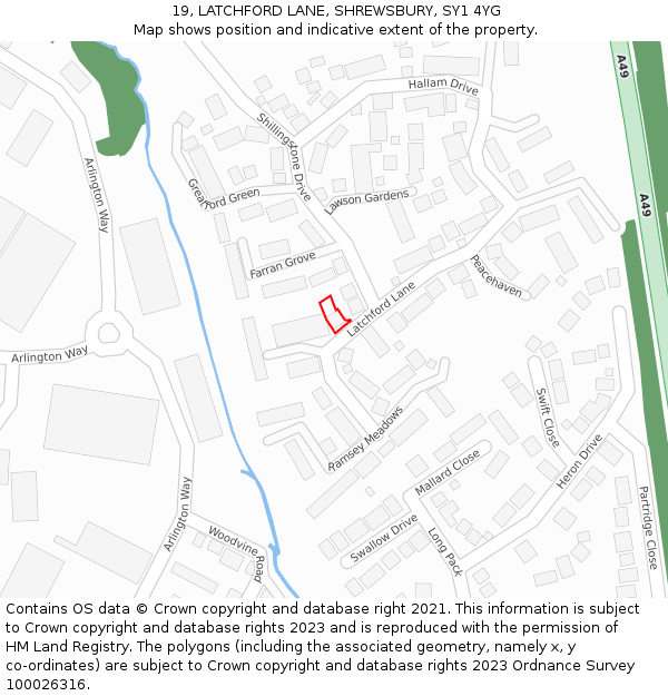 19, LATCHFORD LANE, SHREWSBURY, SY1 4YG: Location map and indicative extent of plot