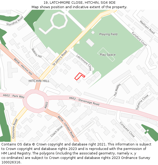 19, LATCHMORE CLOSE, HITCHIN, SG4 9DE: Location map and indicative extent of plot