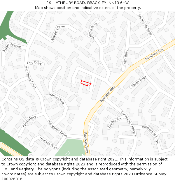 19, LATHBURY ROAD, BRACKLEY, NN13 6HW: Location map and indicative extent of plot