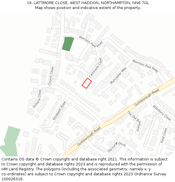 19, LATTIMORE CLOSE, WEST HADDON, NORTHAMPTON, NN6 7GL: Location map and indicative extent of plot