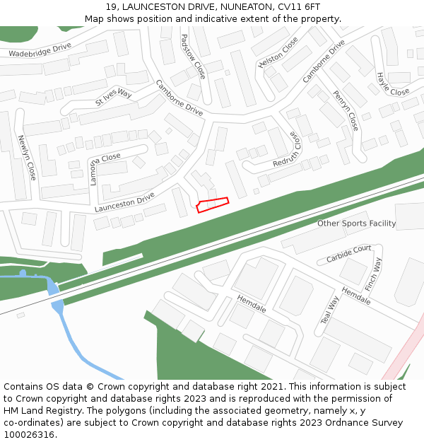 19, LAUNCESTON DRIVE, NUNEATON, CV11 6FT: Location map and indicative extent of plot