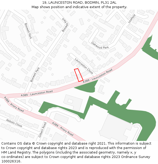 19, LAUNCESTON ROAD, BODMIN, PL31 2AL: Location map and indicative extent of plot
