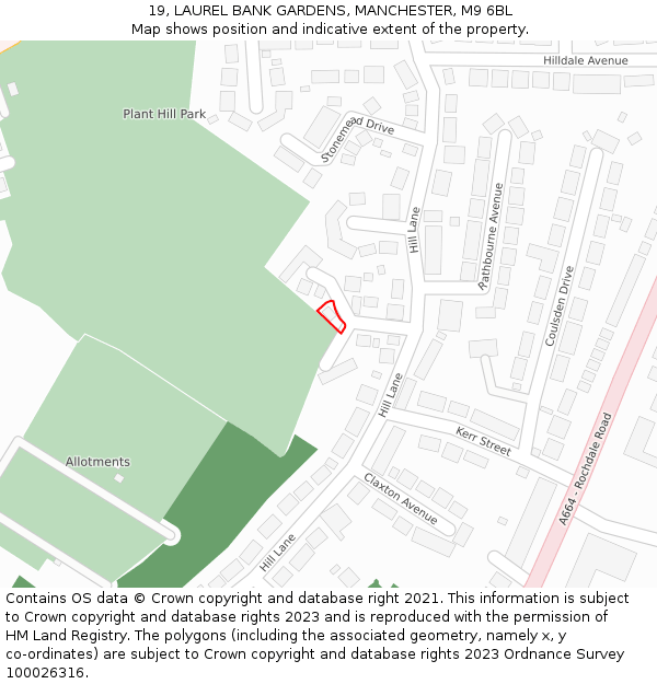 19, LAUREL BANK GARDENS, MANCHESTER, M9 6BL: Location map and indicative extent of plot