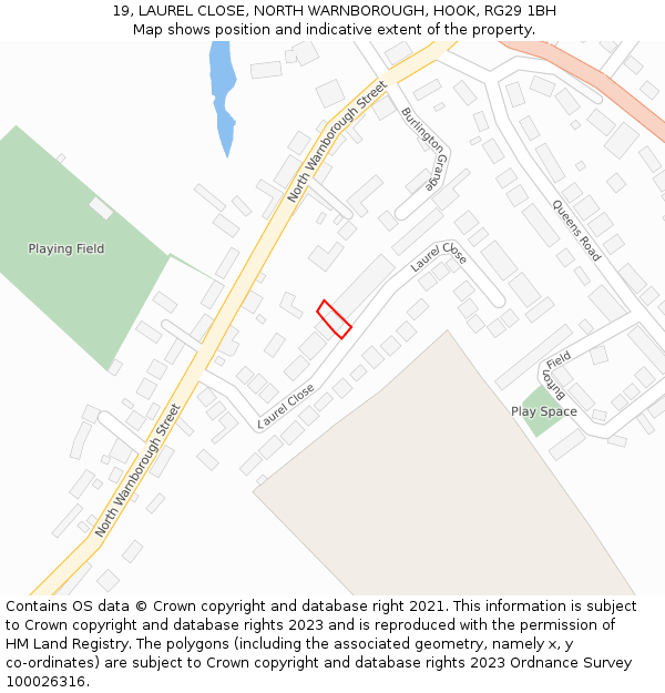 19, LAUREL CLOSE, NORTH WARNBOROUGH, HOOK, RG29 1BH: Location map and indicative extent of plot