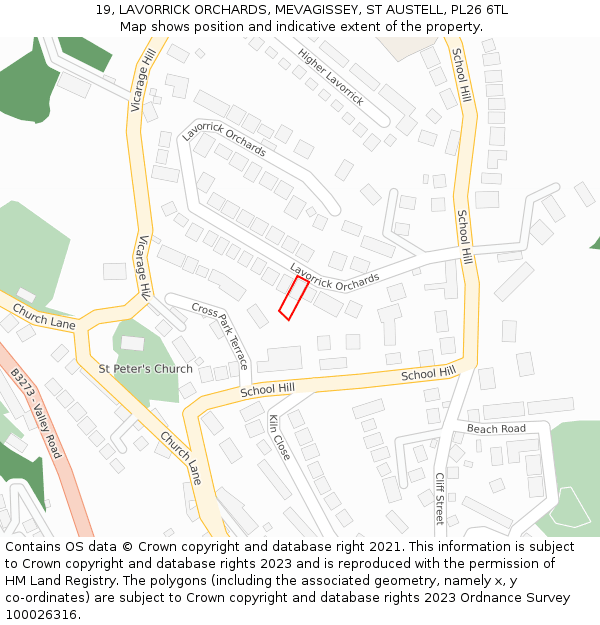 19, LAVORRICK ORCHARDS, MEVAGISSEY, ST AUSTELL, PL26 6TL: Location map and indicative extent of plot