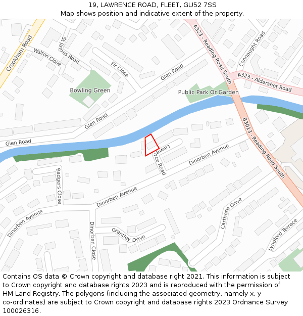 19, LAWRENCE ROAD, FLEET, GU52 7SS: Location map and indicative extent of plot