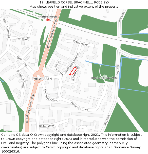 19, LEAFIELD COPSE, BRACKNELL, RG12 9YX: Location map and indicative extent of plot