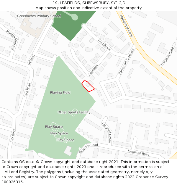 19, LEAFIELDS, SHREWSBURY, SY1 3JD: Location map and indicative extent of plot