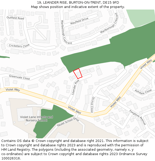 19, LEANDER RISE, BURTON-ON-TRENT, DE15 9FD: Location map and indicative extent of plot
