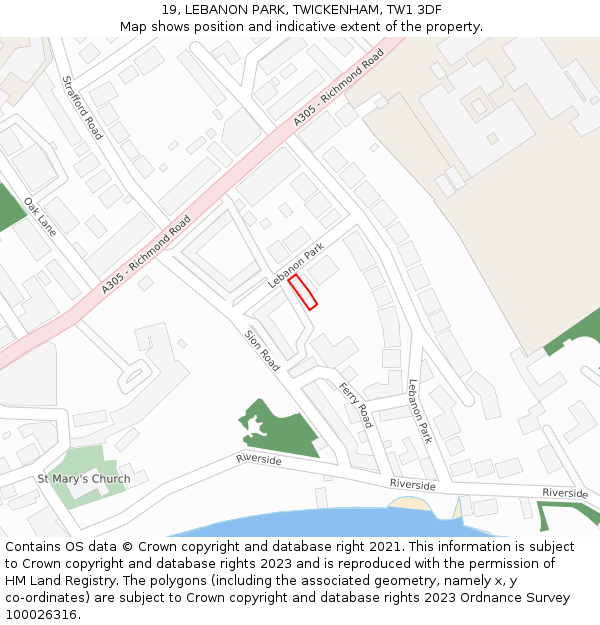 19, LEBANON PARK, TWICKENHAM, TW1 3DF: Location map and indicative extent of plot