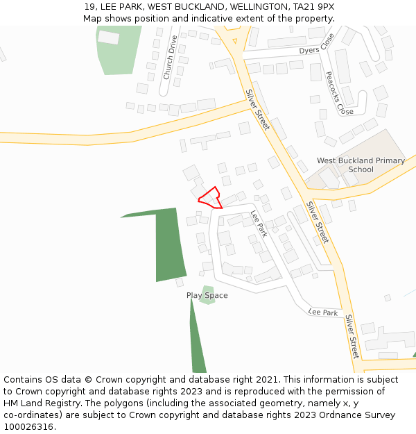 19, LEE PARK, WEST BUCKLAND, WELLINGTON, TA21 9PX: Location map and indicative extent of plot