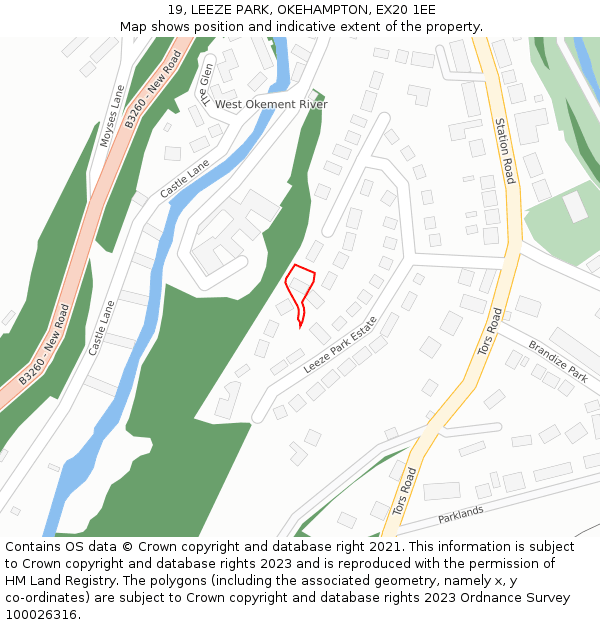 19, LEEZE PARK, OKEHAMPTON, EX20 1EE: Location map and indicative extent of plot