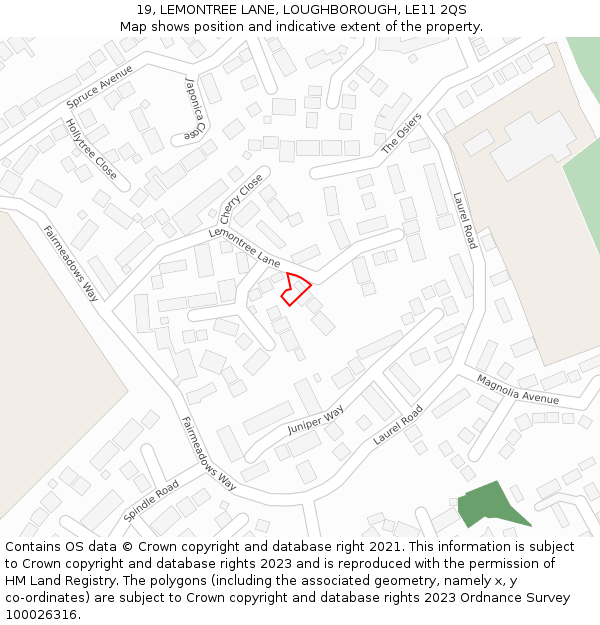 19, LEMONTREE LANE, LOUGHBOROUGH, LE11 2QS: Location map and indicative extent of plot