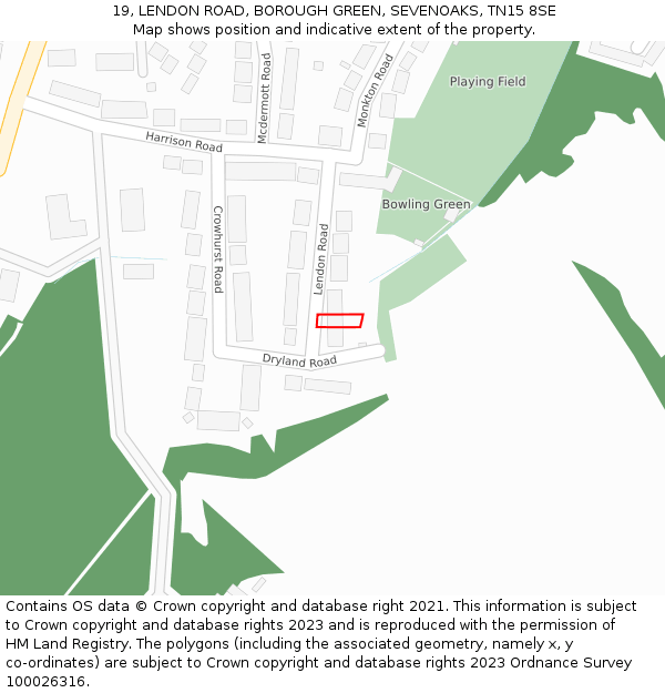19, LENDON ROAD, BOROUGH GREEN, SEVENOAKS, TN15 8SE: Location map and indicative extent of plot