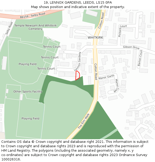 19, LENNOX GARDENS, LEEDS, LS15 0PA: Location map and indicative extent of plot