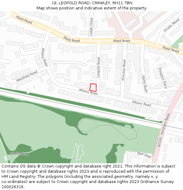 19, LEOPOLD ROAD, CRAWLEY, RH11 7BN: Location map and indicative extent of plot