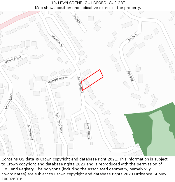 19, LEVYLSDENE, GUILDFORD, GU1 2RT: Location map and indicative extent of plot