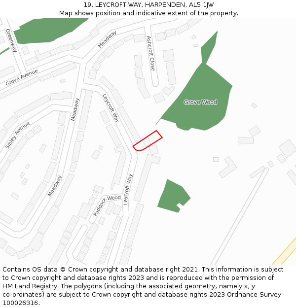 19, LEYCROFT WAY, HARPENDEN, AL5 1JW: Location map and indicative extent of plot