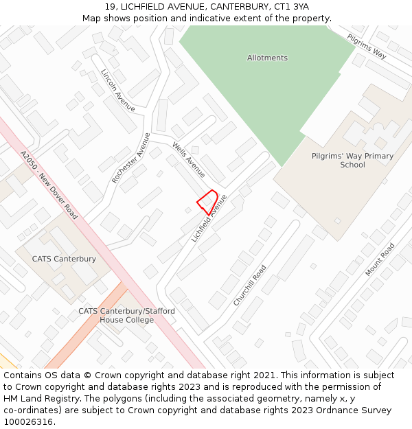 19, LICHFIELD AVENUE, CANTERBURY, CT1 3YA: Location map and indicative extent of plot