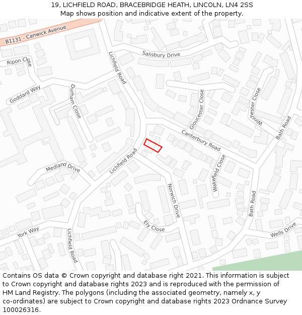 19, LICHFIELD ROAD, BRACEBRIDGE HEATH, LINCOLN, LN4 2SS: Location map and indicative extent of plot