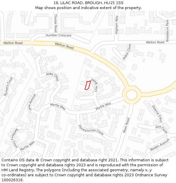 19, LILAC ROAD, BROUGH, HU15 1SS: Location map and indicative extent of plot