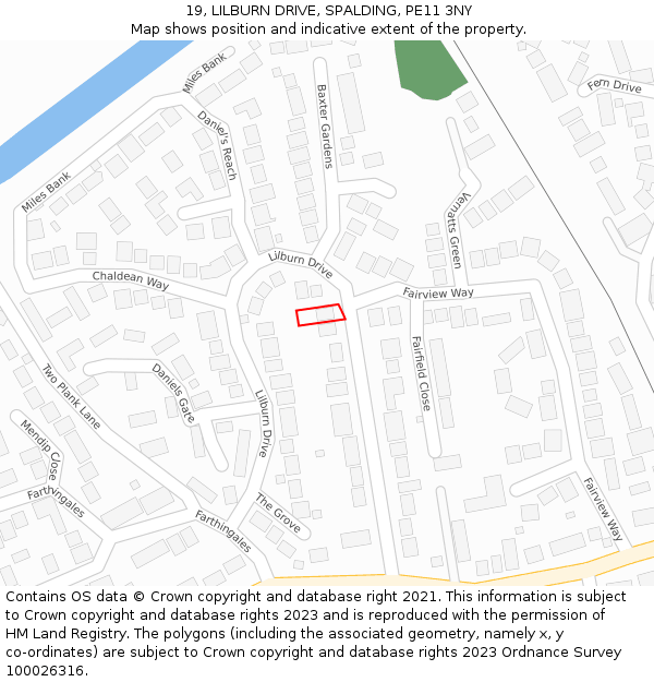 19, LILBURN DRIVE, SPALDING, PE11 3NY: Location map and indicative extent of plot