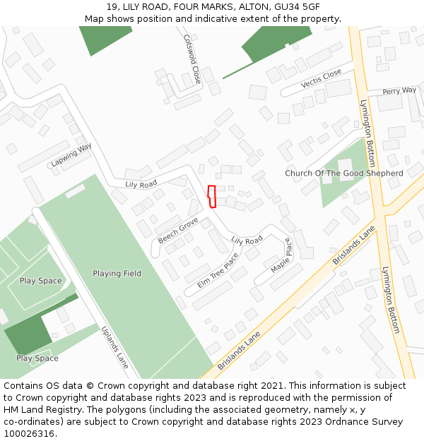 19, LILY ROAD, FOUR MARKS, ALTON, GU34 5GF: Location map and indicative extent of plot