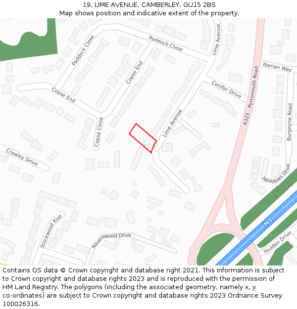 19, LIME AVENUE, CAMBERLEY, GU15 2BS: Location map and indicative extent of plot