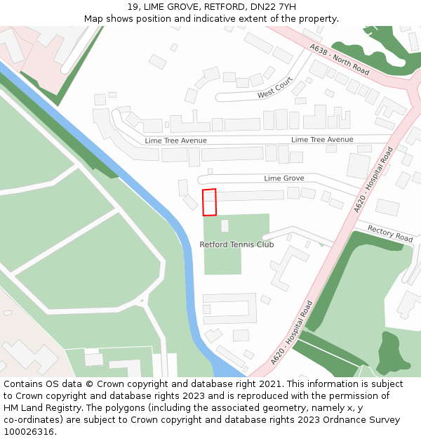 19, LIME GROVE, RETFORD, DN22 7YH: Location map and indicative extent of plot