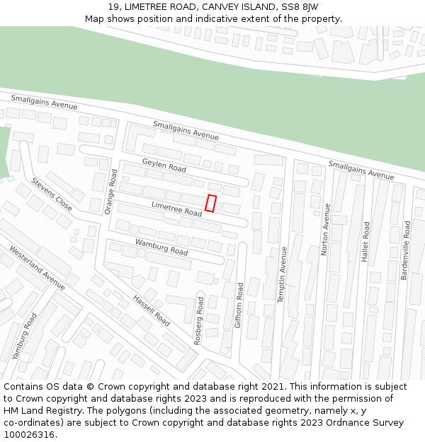 19, LIMETREE ROAD, CANVEY ISLAND, SS8 8JW: Location map and indicative extent of plot