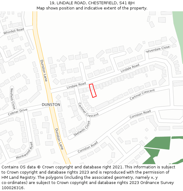19, LINDALE ROAD, CHESTERFIELD, S41 8JH: Location map and indicative extent of plot