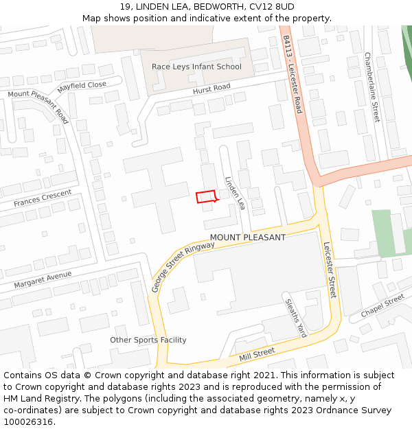 19, LINDEN LEA, BEDWORTH, CV12 8UD: Location map and indicative extent of plot