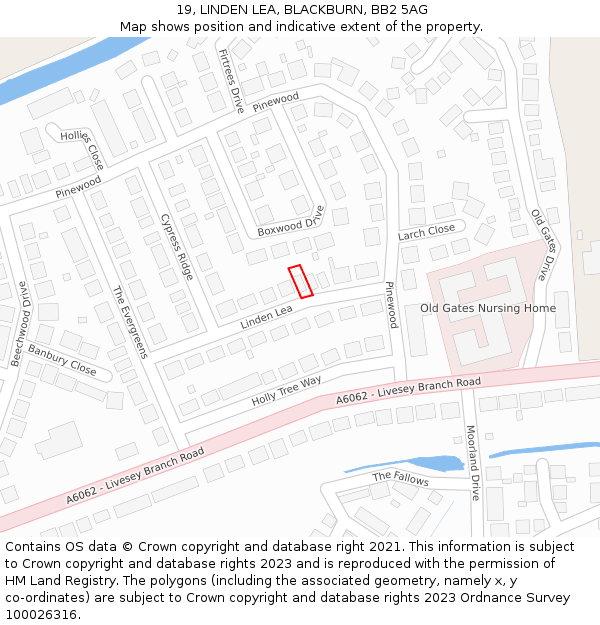 19, LINDEN LEA, BLACKBURN, BB2 5AG: Location map and indicative extent of plot