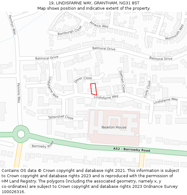 19, LINDISFARNE WAY, GRANTHAM, NG31 8ST: Location map and indicative extent of plot