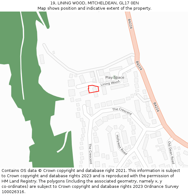 19, LINING WOOD, MITCHELDEAN, GL17 0EN: Location map and indicative extent of plot