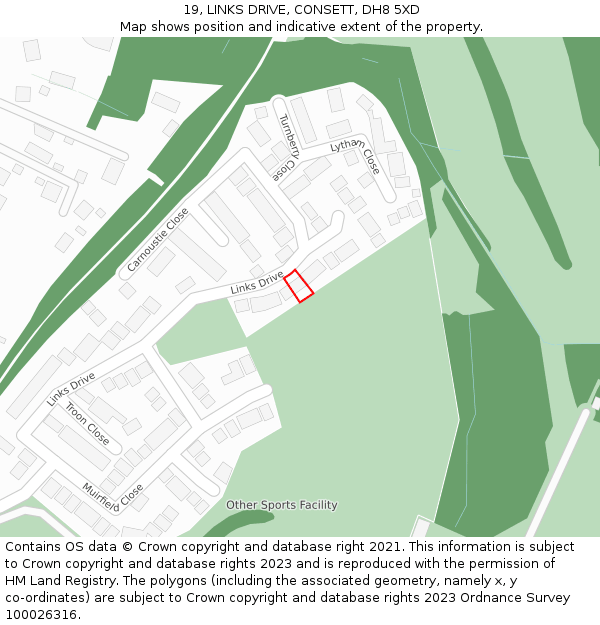 19, LINKS DRIVE, CONSETT, DH8 5XD: Location map and indicative extent of plot
