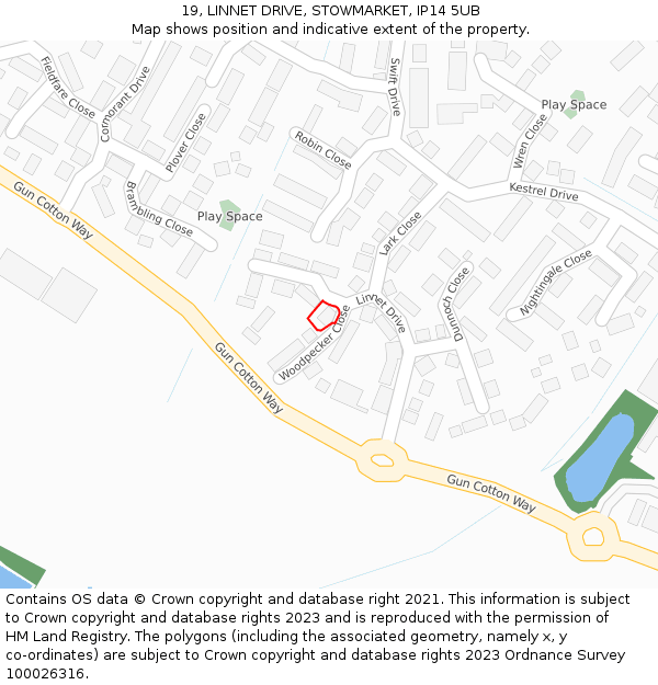 19, LINNET DRIVE, STOWMARKET, IP14 5UB: Location map and indicative extent of plot