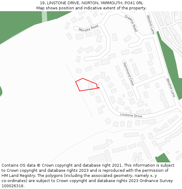 19, LINSTONE DRIVE, NORTON, YARMOUTH, PO41 0RL: Location map and indicative extent of plot