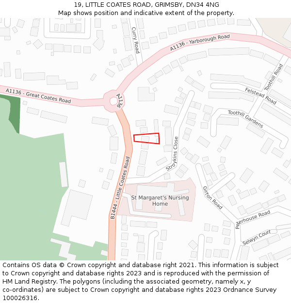 19, LITTLE COATES ROAD, GRIMSBY, DN34 4NG: Location map and indicative extent of plot