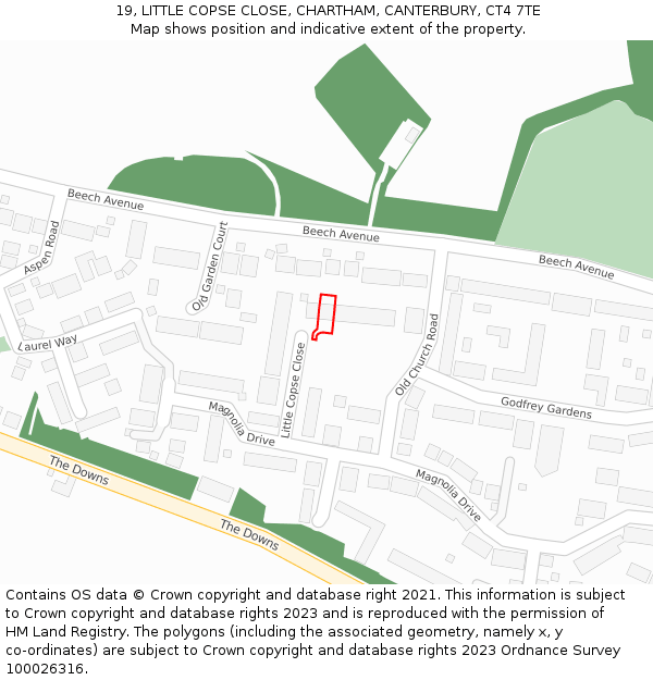 19, LITTLE COPSE CLOSE, CHARTHAM, CANTERBURY, CT4 7TE: Location map and indicative extent of plot