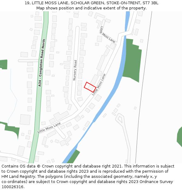 19, LITTLE MOSS LANE, SCHOLAR GREEN, STOKE-ON-TRENT, ST7 3BL: Location map and indicative extent of plot