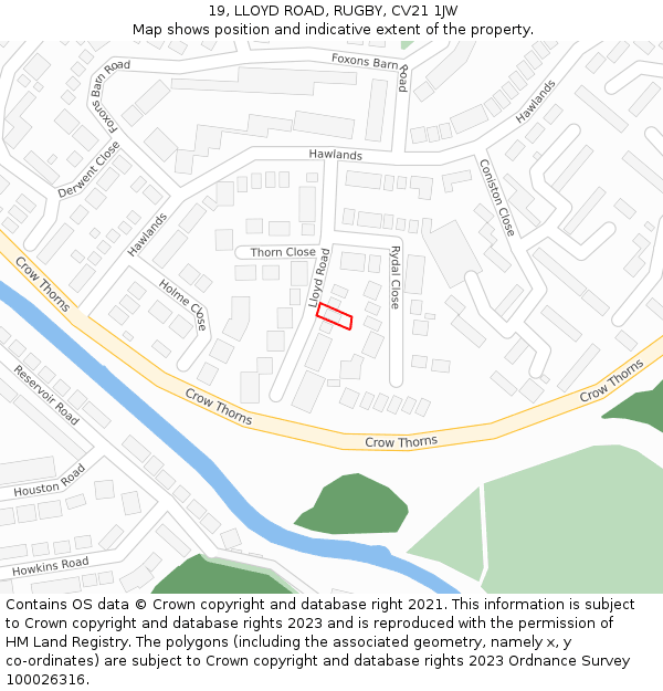 19, LLOYD ROAD, RUGBY, CV21 1JW: Location map and indicative extent of plot