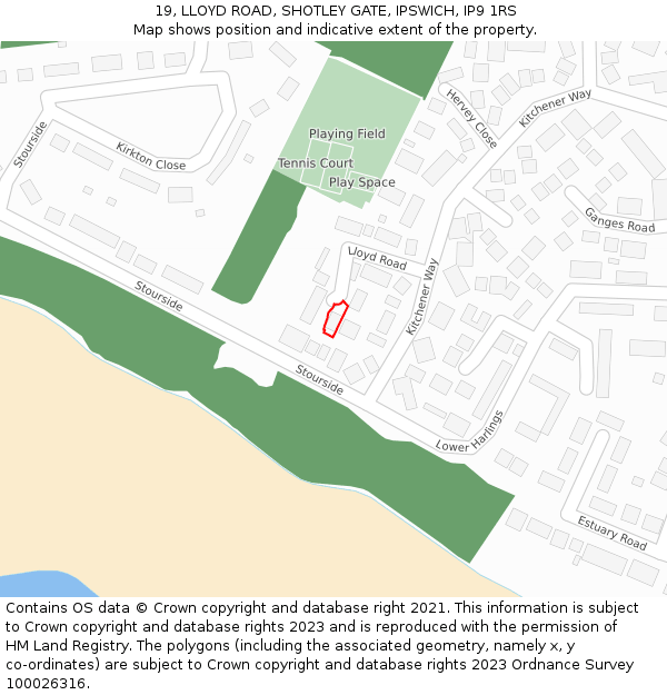 19, LLOYD ROAD, SHOTLEY GATE, IPSWICH, IP9 1RS: Location map and indicative extent of plot