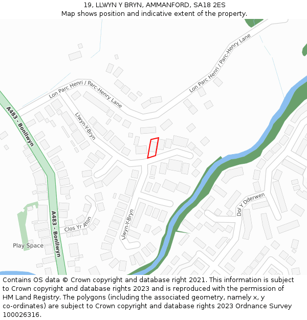 19, LLWYN Y BRYN, AMMANFORD, SA18 2ES: Location map and indicative extent of plot