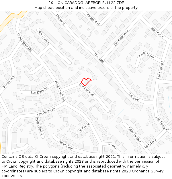 19, LON CARADOG, ABERGELE, LL22 7DE: Location map and indicative extent of plot