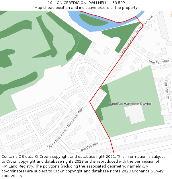 19, LON CEREDIGION, PWLLHELI, LL53 5PP: Location map and indicative extent of plot