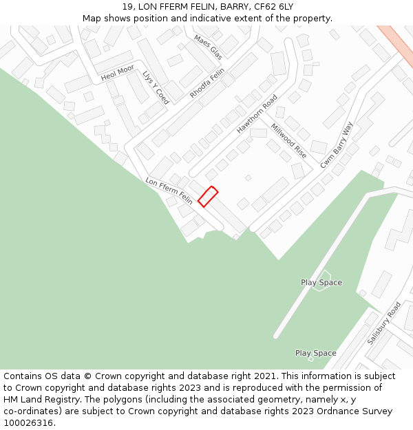 19, LON FFERM FELIN, BARRY, CF62 6LY: Location map and indicative extent of plot