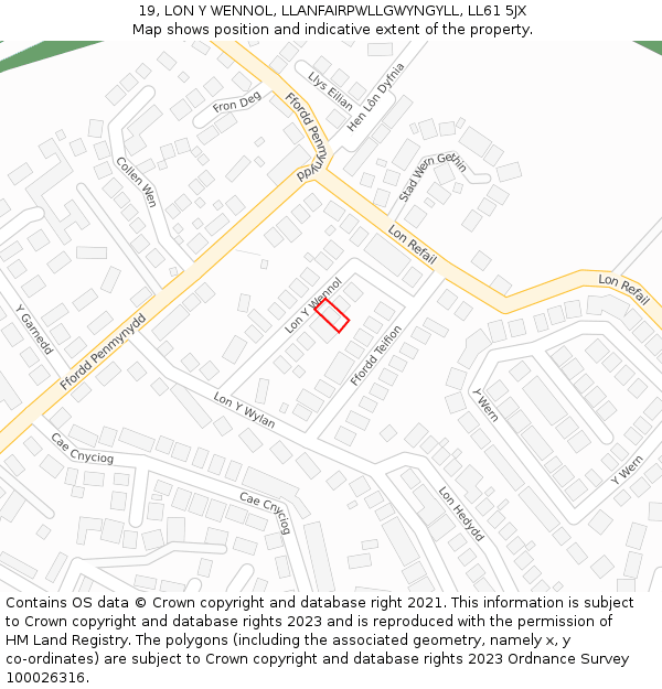 19, LON Y WENNOL, LLANFAIRPWLLGWYNGYLL, LL61 5JX: Location map and indicative extent of plot