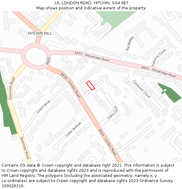 19, LONDON ROAD, HITCHIN, SG4 9ET: Location map and indicative extent of plot