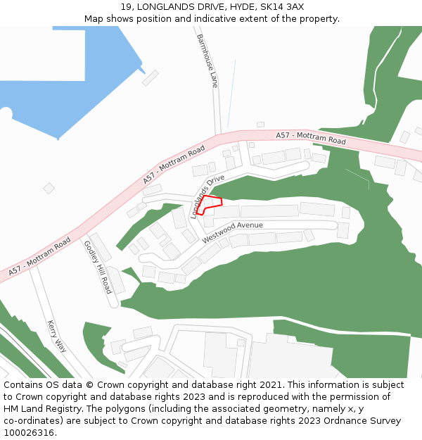 19, LONGLANDS DRIVE, HYDE, SK14 3AX: Location map and indicative extent of plot